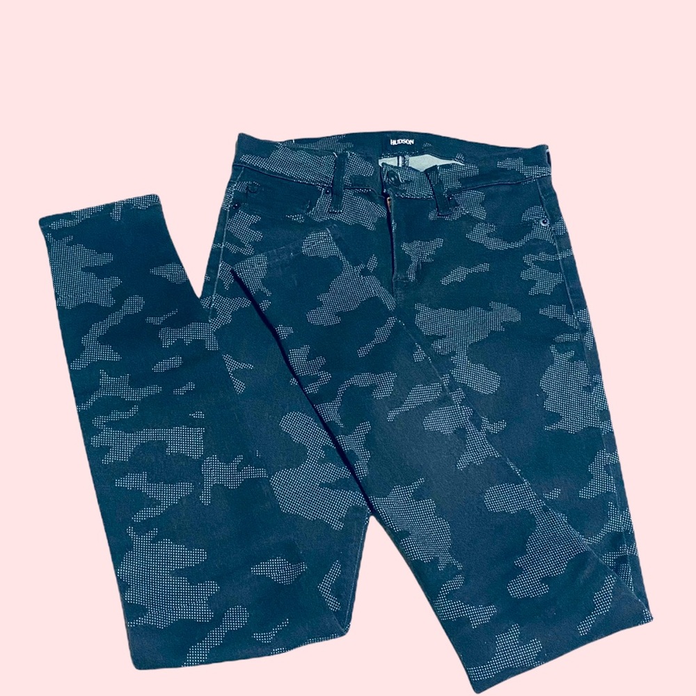 HUDSON MID RISE BLACK CAMO SKINNY JEANS